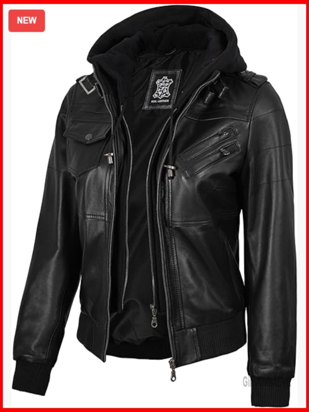 Lambskin Leather Bomber Jacket with Detachable Hood, Regular Fit